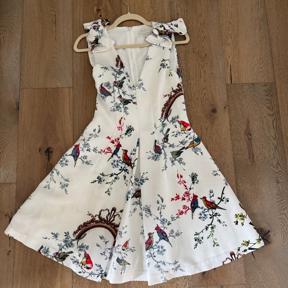 Ted Baker white floral dress with birds Size 1